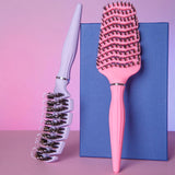 1pcs Curved Vented Boar Bristle Comb Professional Scalp Massage Comb Detangling Curl Anti-static Hairbrush Salon Styling Tool