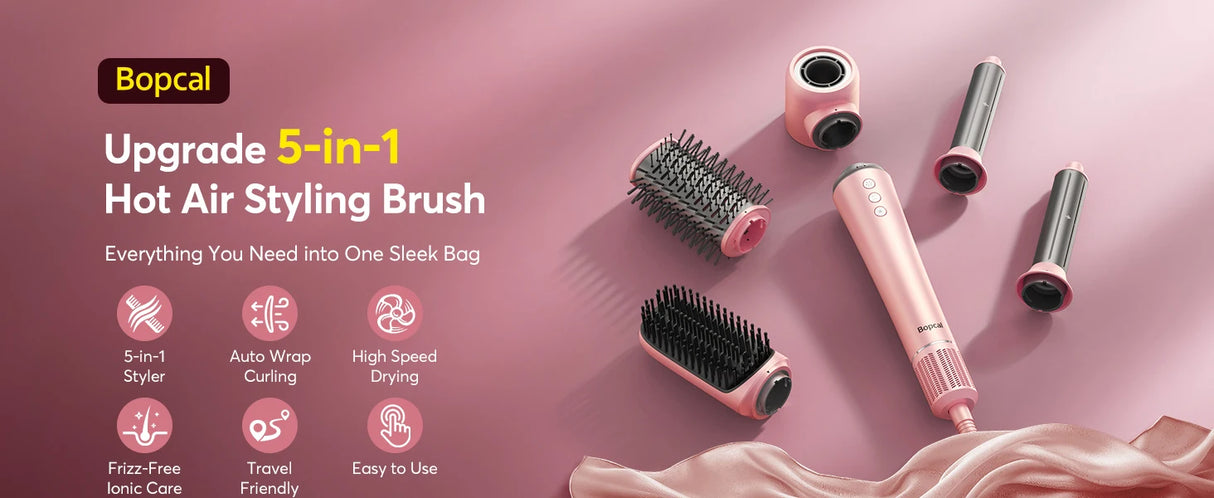 5 in 1 Air Wrap Hair Styler Frizz-Free Auto Wrap Curler, High-Speed Hair Dryer, Straightening & & Blow Dryer Brush for Styling