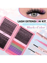 800 Cluster DIY Colored Eyelash Book Set, Including Adhesive And Sealant, Tweezers, Reusable Lightweight DD False Eyelashes