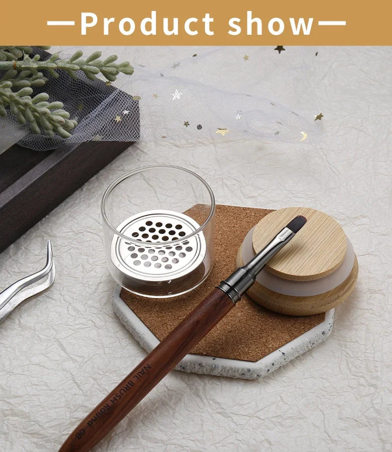 Nail Brush Cleaner Cup Wash Pen Brush Cup with Stainless Steel Mesh Base Nail Drill Bits Cleaning Container Crystal Glass Cup