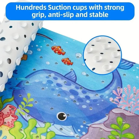 1pc Cartoon Extra Long Bathtub Mat 40x100cm Non Slip Bath Mat for Bathroom Tubs Shower Mats with Suction Cups & Drain Holes