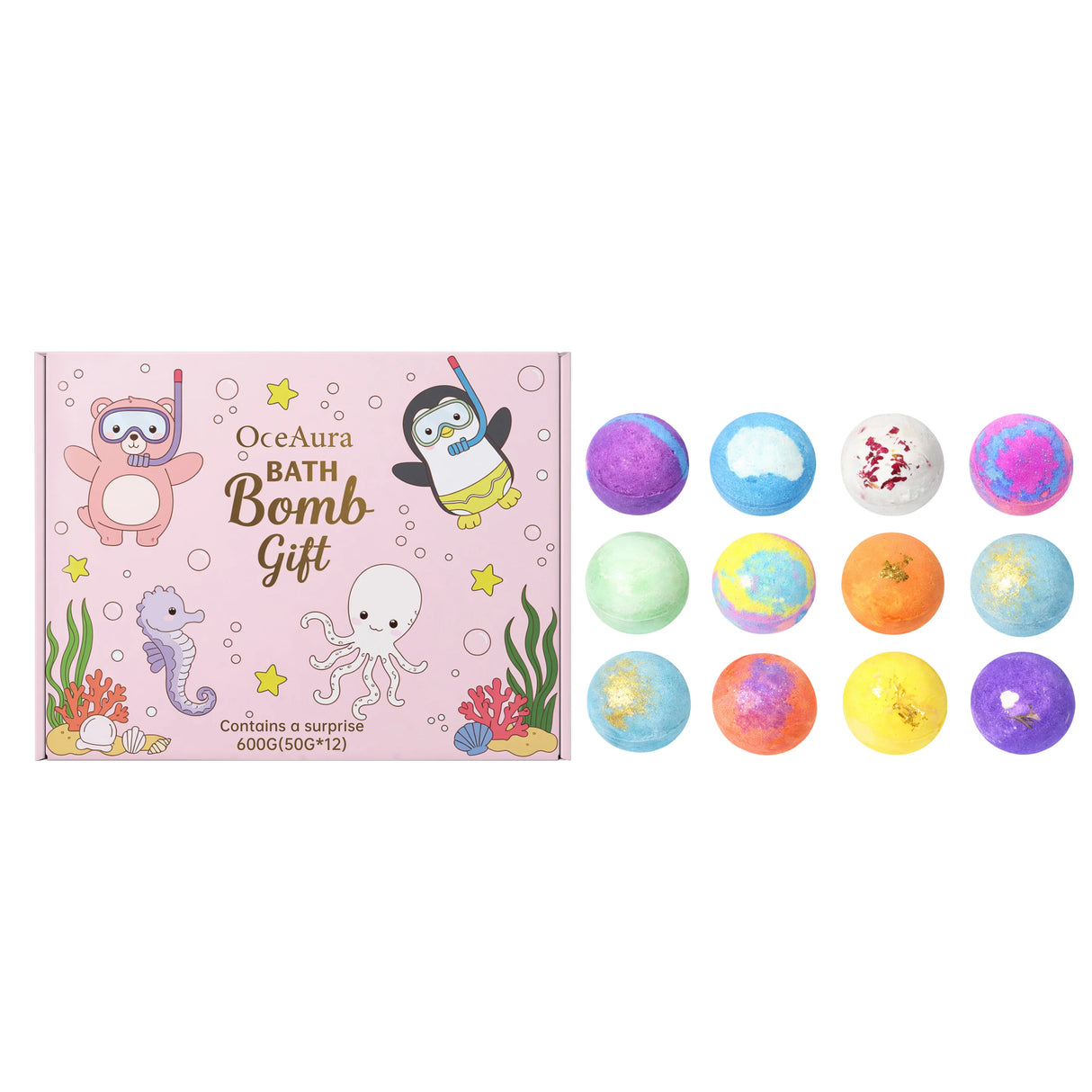 12pcs Organic Bath Bombs Set with Surprise Toys Inside Essential Oi Moisturizing Skin Care Relaxing Bathtime Gift for Boys Girls