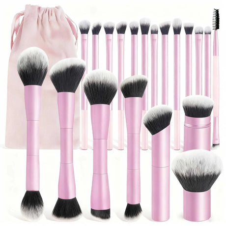20pcs/set Pro Makeup Brushes Double Ended Foundation Concealers Blush Eye Shadows Brush for Liquid Cream Powder Blending