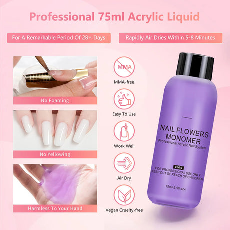 All-In-1 Acrylic Nail Kit Acrylic Nail Set Professional Colored Acrylic Nail Powder Nail Starter Kit Decoration Tools With Everything For Beginners Full Acrylic Nail Supplies Complete Acrylic Nail Kits Monomer Gel Nail Polish