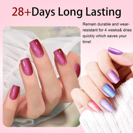 GAVY 6Pcs Aurora Pearlescent Shimmer Metallic Thread Drawing Gel Nail Polish Set Premium Salon Grade Soak Off UV LED Nail Gel Iridescent Glitter Long Lasting Semi Permanent Manicure Varnish Luxury Gift Kit For Wedding Party F