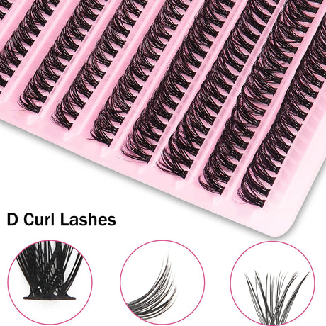 40D Thickness, Mixed Length 8-16mm, D Curl Natural &  Anime Look, Reusable Individual Lash Clusters, Lightweight 3D Mink Effect.