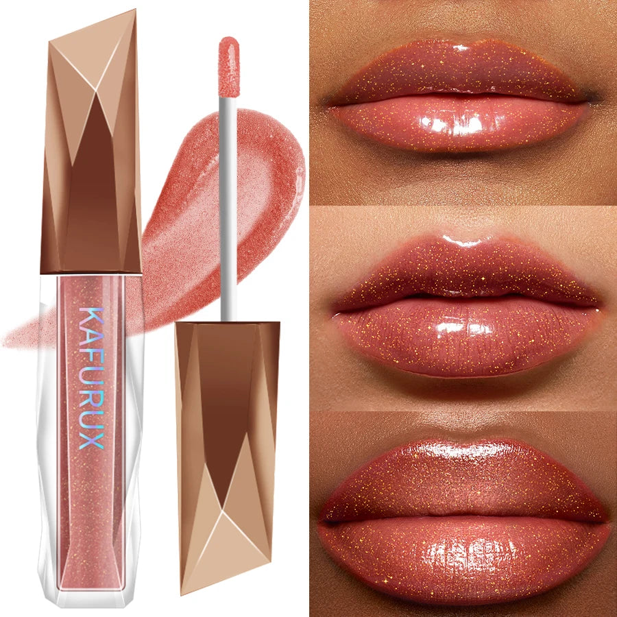 Moisturizing, Plump and Sparkling Lip Gloss, Water-Glossy Mirror Lip Glaze, Glitter Lip Makeup for Women Lip Oil Cosmetics Gifts