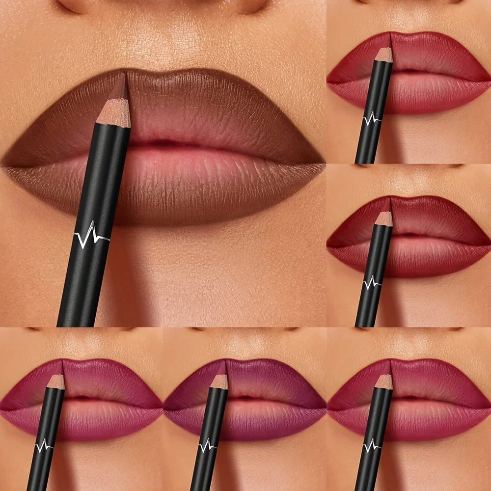 Pudaier 6-Color Waterproof Matte Lip Liner - Long-Lasting, Non-Transfer Formula, Matte Finish, 6 Versatile Shades
