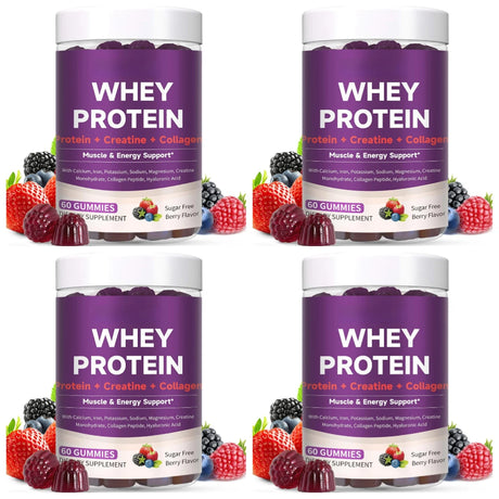 Protein Gummies with Whey Creatine Collagen 12g Protein Muscle Support Energy Nutrition Sugar Free Fitness Supplement 60 Gummies