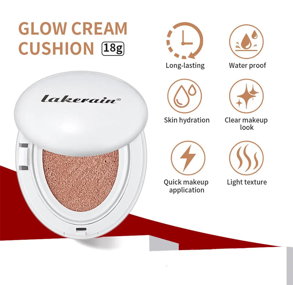 Dewy Glow Cream Cushion Foundation Hydrating 24H Long Lasting Moisturizer Natural Light Coverage Radiant Skin Finish Daily Portable Face Makeup Cosmetic