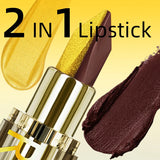 Two tone Color Metallic Lipstick Glitter Shimmer Lip Liner Pen Matte Velvet Finish High Pigment  Smooth Lip Tint Korean Makeup