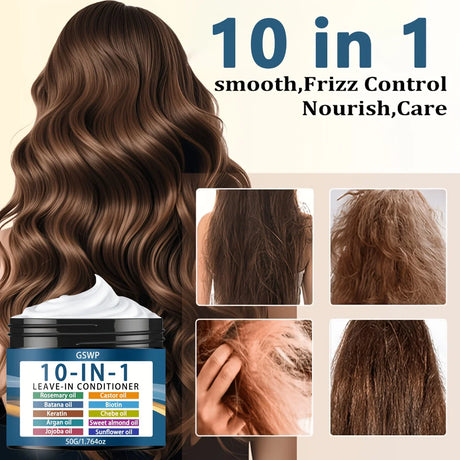 GSWP 10 In1 Leave-in Conditioner with Rosemary Oil&Keratin, Moroccan Nut Oil, Biotin Etc. Hydrates&Moisturizes. 50g/100g