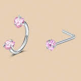 6/2pcs Horseshoe Nose Rings With L-Shape Nose Stud, Stainless Steel Rianbow CZ Nose Ring,, Lip Eyebrow Helix Ear Piercing