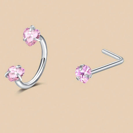 6/2pcs Horseshoe Nose Rings With L-Shape Nose Stud, Stainless Steel Rianbow CZ Nose Ring,, Lip Eyebrow Helix Ear Piercing