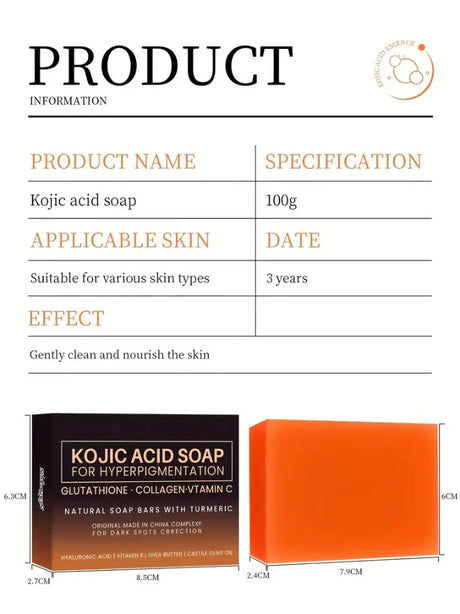 100g Turmeric Kojic Acid Bath Soap Glutathione Collagen Hyaluronic Acid Handmade Cleansing Soap for Hand Face and Body