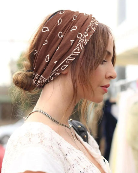 Boho Paisley Knotted Headband for Women, Wide Elastic Twisted Head Wrap, Vintage Bandana Print Hair Band for Yoga, Daily Wear
