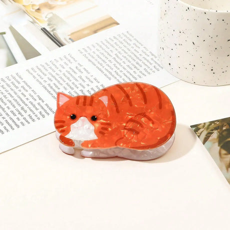 1/6pcsCute and Sweet Cartoon Orange Cat Puppet Kitten Hair Clip High Grade Acrylic Hair Claw Back of Head Coiled Hair Shark Clip
