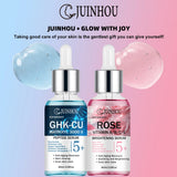 JUINHOU 2pcsCopper Peptide Rose Face Serum Set Hydrating Serum Kit For Fine Line Dry Skin Daily Face Care Brighten Skin All Skin