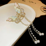 New Butterfly Tassel Pearl Grab Clip Twist Clip Is A Fashionable And Versatile Chinese-style Hair Accessory Hair Clips