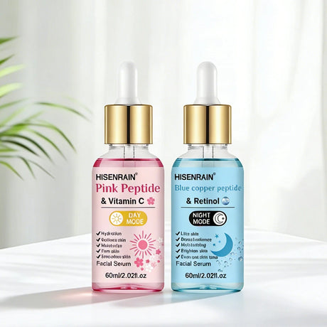 HISENRAIN Premium Pink & Blue Copper Peptide Serum - Anti-Aging, Skin Repair & Hydrating Facial Essence for Youthful Glow.