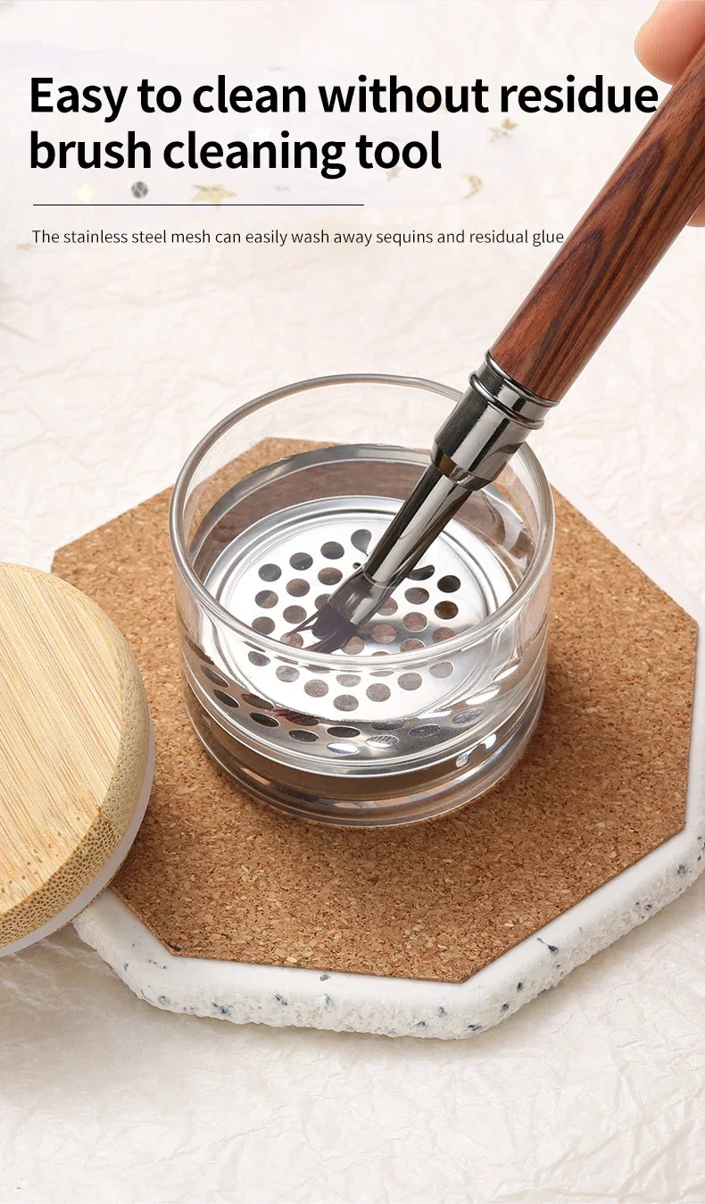 Nail Brush Cleaner Cup Wash Pen Brush Cup with Stainless Steel Mesh Base Nail Drill Bits Cleaning Container Crystal Glass Cup