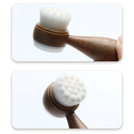 New Coconut Shred Handle Facial Brush Double Sided Facial Cleanser Blackhead Removing Pore Cleaner Exfoliating Facial Brush