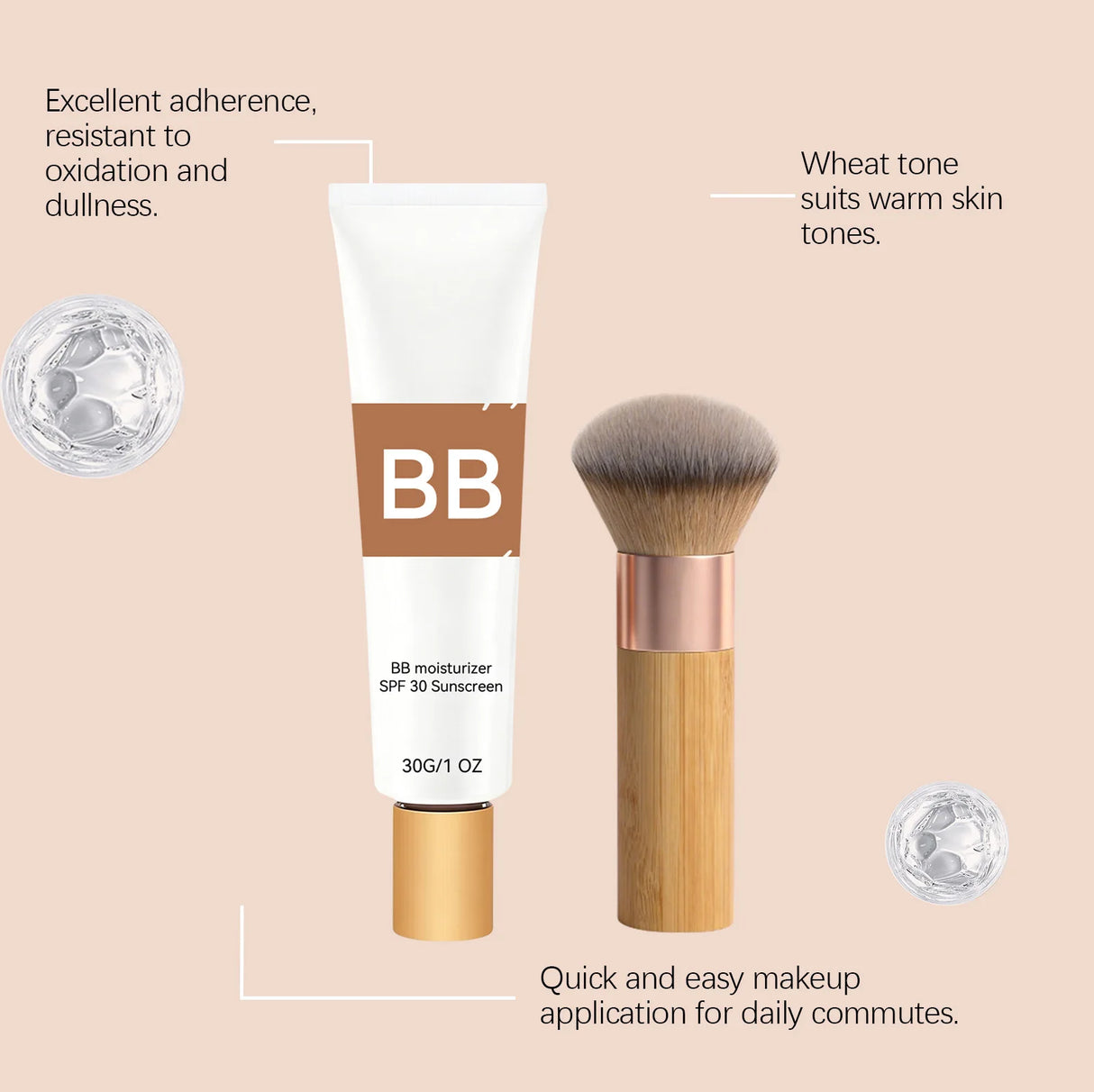 Tinted BB Cream Sunscreen SPF 30++ Full Coverage Invisible Pores Acne Brightening Nude Makeup Waterproof Facial Foundation Kit