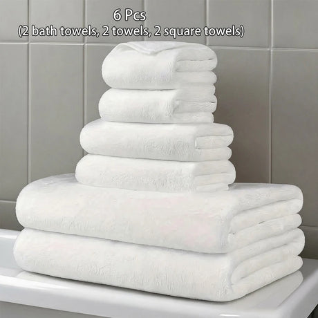 Luxury 6Pcs Towel Set 2 Bath 2 Hand 2 Face Microfiber Highly Absorbent Fast Drying Hotel Quality for Home Spa Bathroom