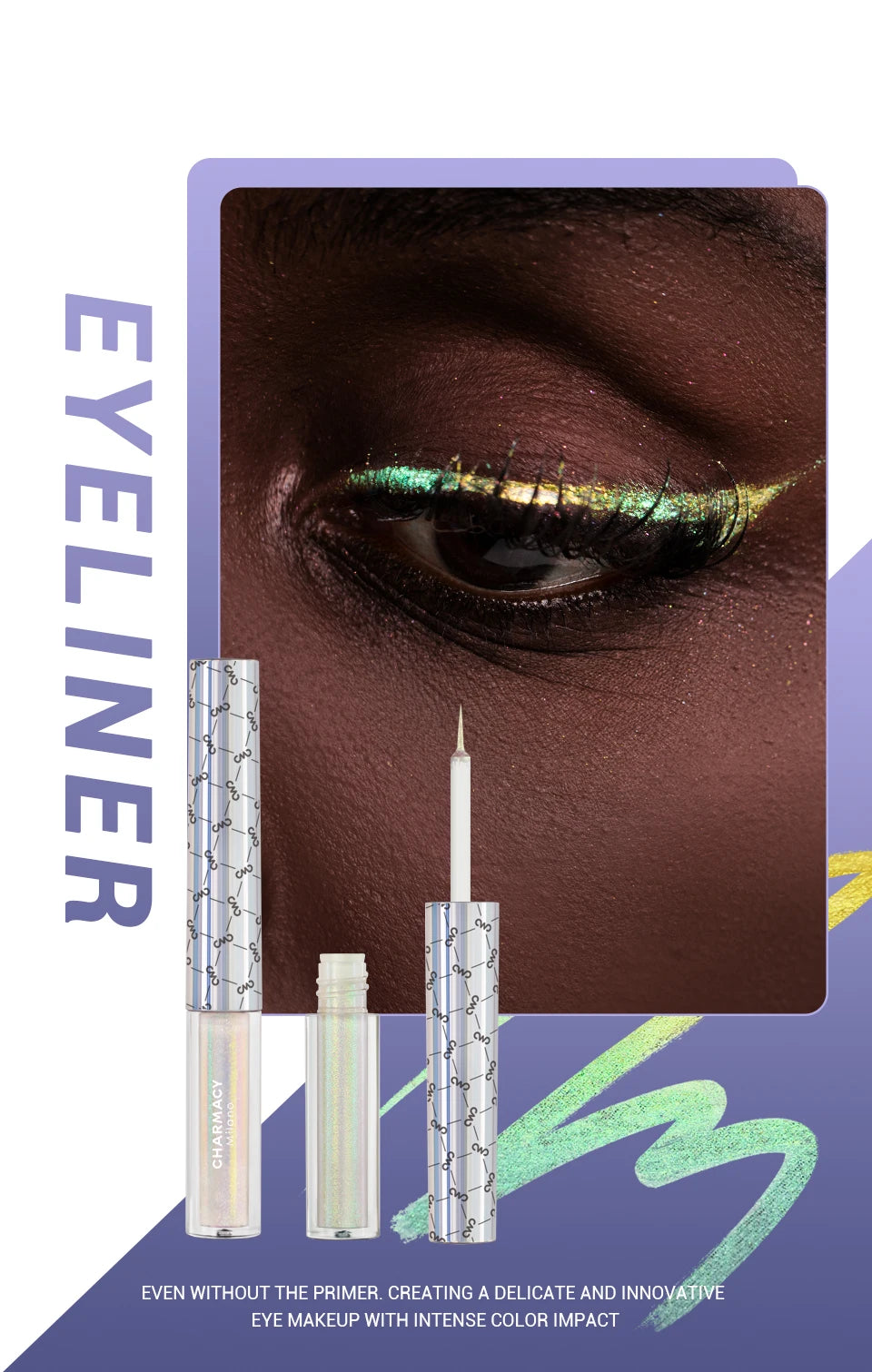 CHARMACY Duochrome Glitter Liquid Eyeliner Long Lasting Waterproof Smudgeproof Ultra Fine Tip Eye Liner Women Makeup Cosmetics