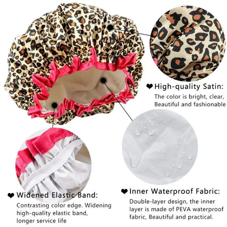 1Pc Fashionable Printed Doublelayer Waterproof Shower Cap,a Must-have for Bathrooms,with Diverse Hair Care and Waterproof Styles