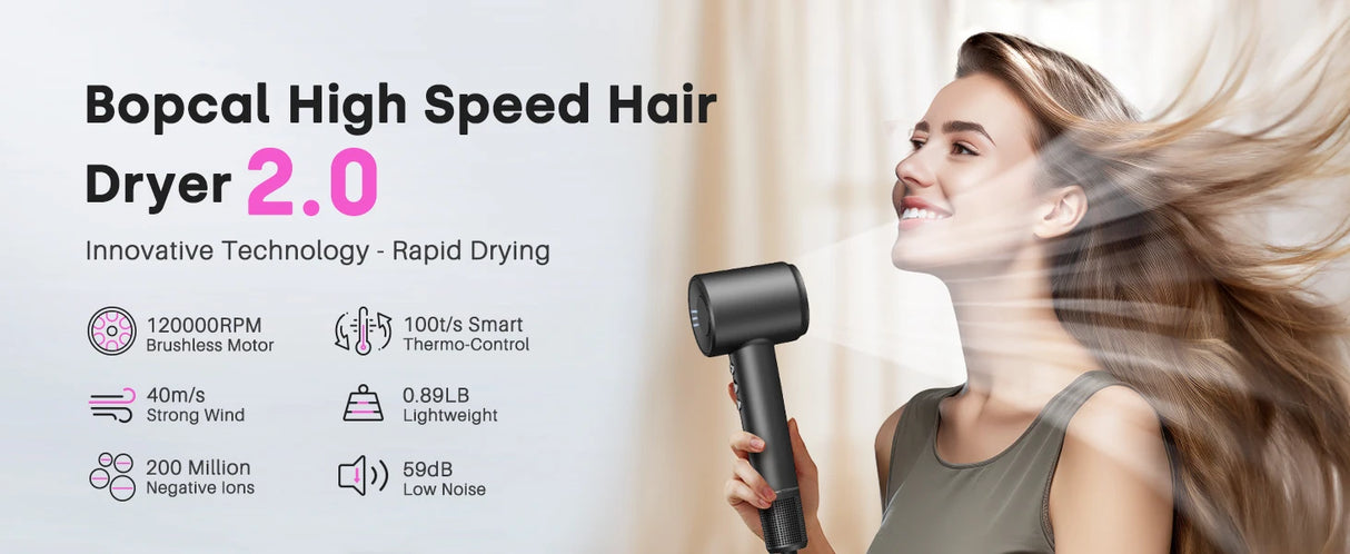 120000 RPM Hair Dryer Negative Ionic Blow Dryer Brushless Motor 40M/S Fast Drying High-Speed Low Noise Thermo-Control Hairdryer 500M Negative Ions Fast Dryingfor Curly & Straight Hair