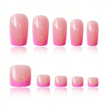 24Pcs French Pink Square Press On Nails Combo For Fingernail And Toenail Removable Reusable Women Daily Party DIY Manicure Supply