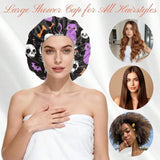 Reusable Double Layer Waterproof Shower Cap For Women Adjustable Elastic Hair Bath Cap With Cat Skull Design