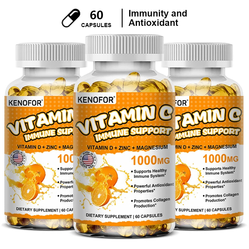 Vitamin C Capsules, Antioxidant, Support Immune System, Cellular Energy Production, Skin Brightening & Collagen Synthesis