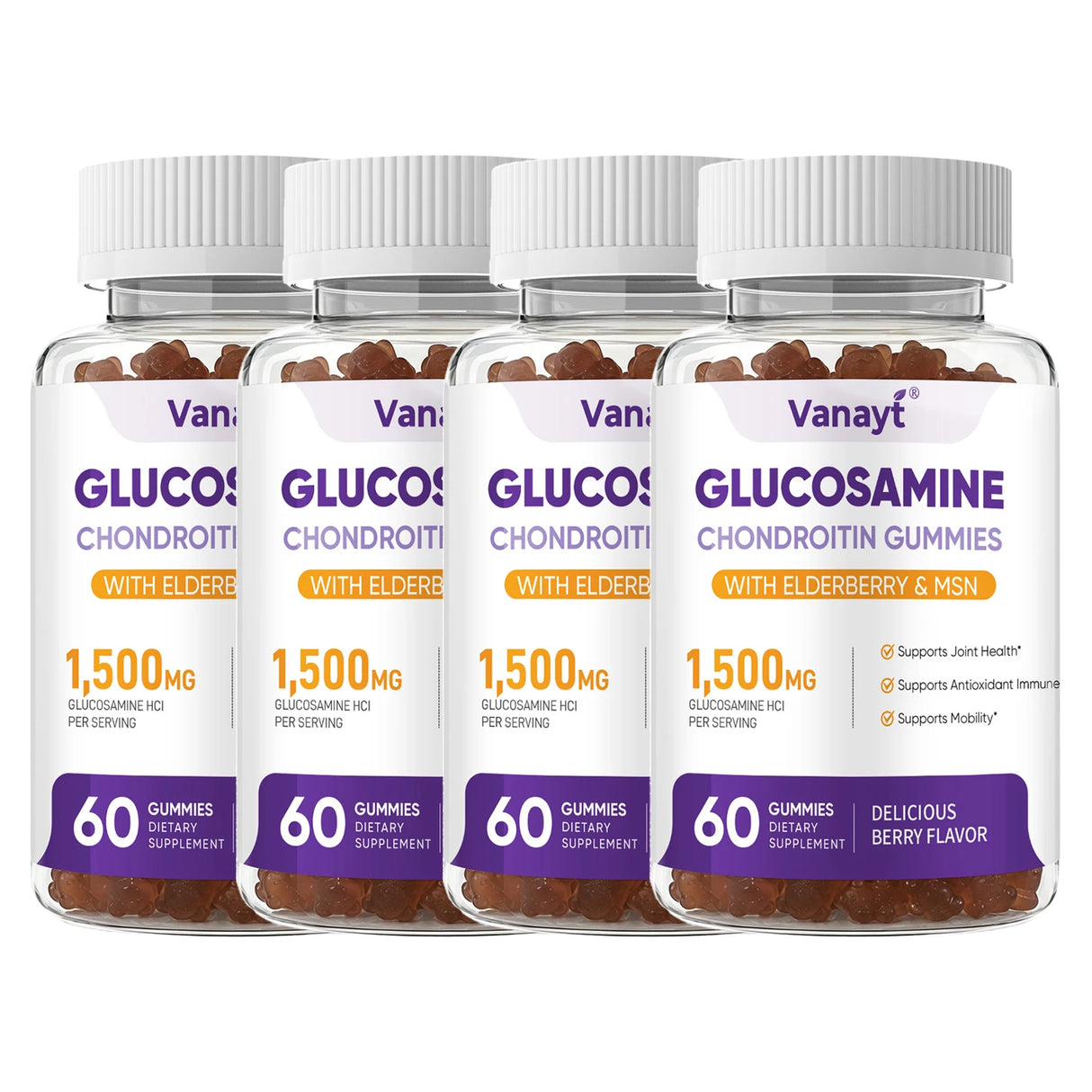 Vanayt Glucosamine Chondroitin Gummies with MSM & Elderberry 1500mg Daily Joint Wellness Support Supplement 60 Chewable Gummies