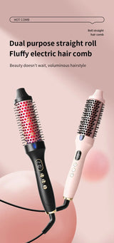 Fluffy Comb Straight Hair Curling and Straightening Dual Purpose Curling Brush PTC Heating Red Light Hair Care Curling Iron