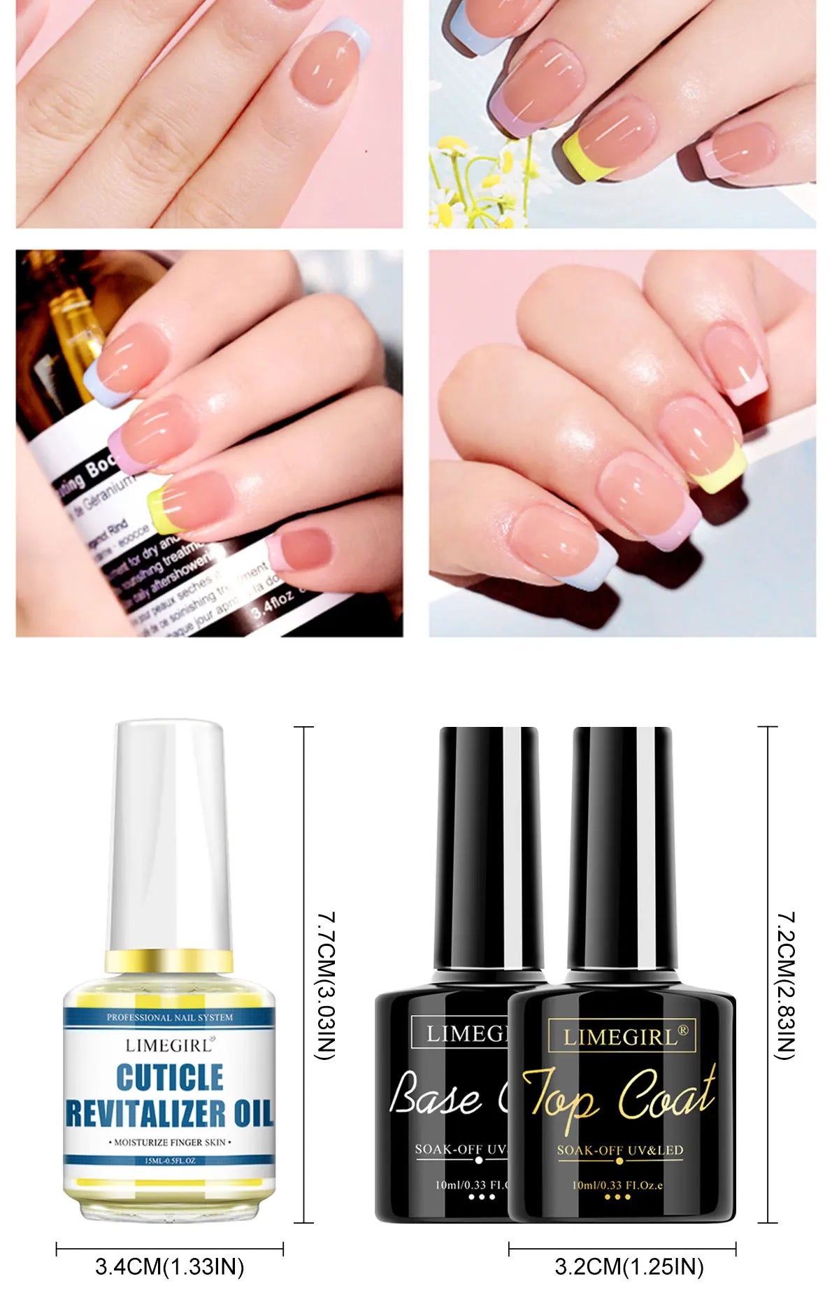 LIMEGIRL 3pcs/Kit Nail Art Soaking Base Coat Clear Coat Nail Polish with Cuticle Nail Care Softener UV Gel Multipurpose Nail Kit
