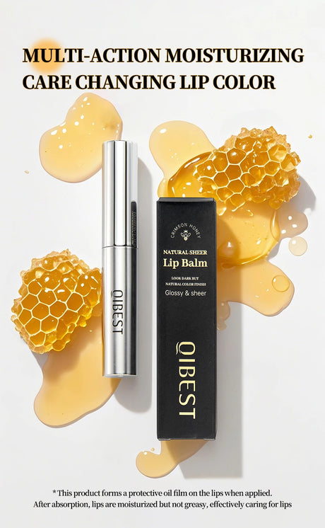 QIBEST Honey Lipstick Nourishing Lip Balm Moisturizing Tinted Lip Plumping Balm Smooth Enhancing Natural Color Lip Care Makeup