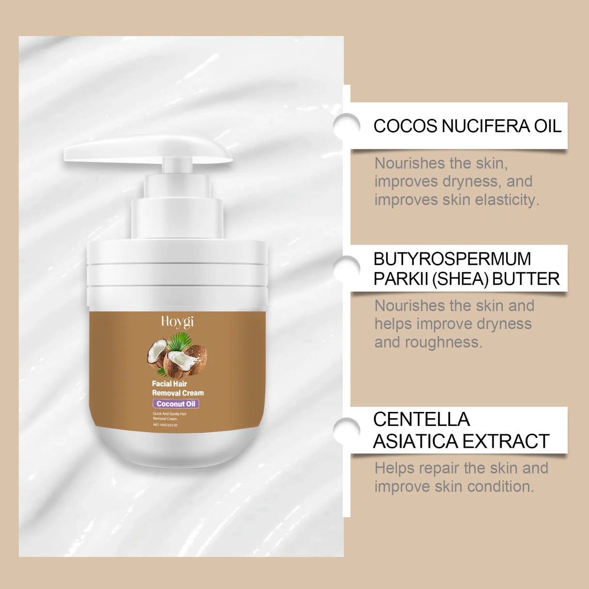 Hoygi Facial Hair Removal Cream for Sensitive Skin Care Upper Lip Hair Removal Coconut Oil Moisturizing Facial Depilatory Cream
