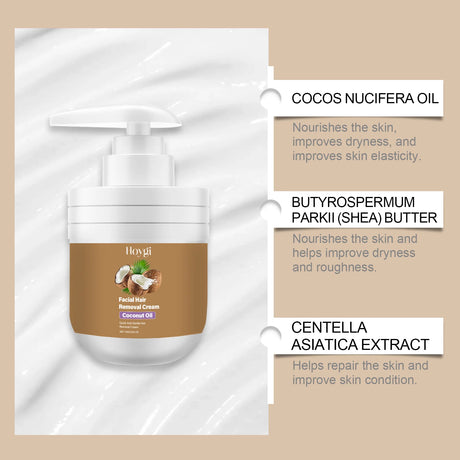 Hoygi Facial Hair Removal Cream for Sensitive Skin Care Upper Lip Hair Removal Coconut Oil Moisturizing Facial Depilatory Cream
