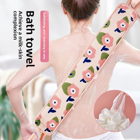 2 In 1 Back Scrubber Bath Sponge Towel Double Sided Shower Loofah Exfoliating Body Scrubber Long Strip Cleaning Bathing Tool