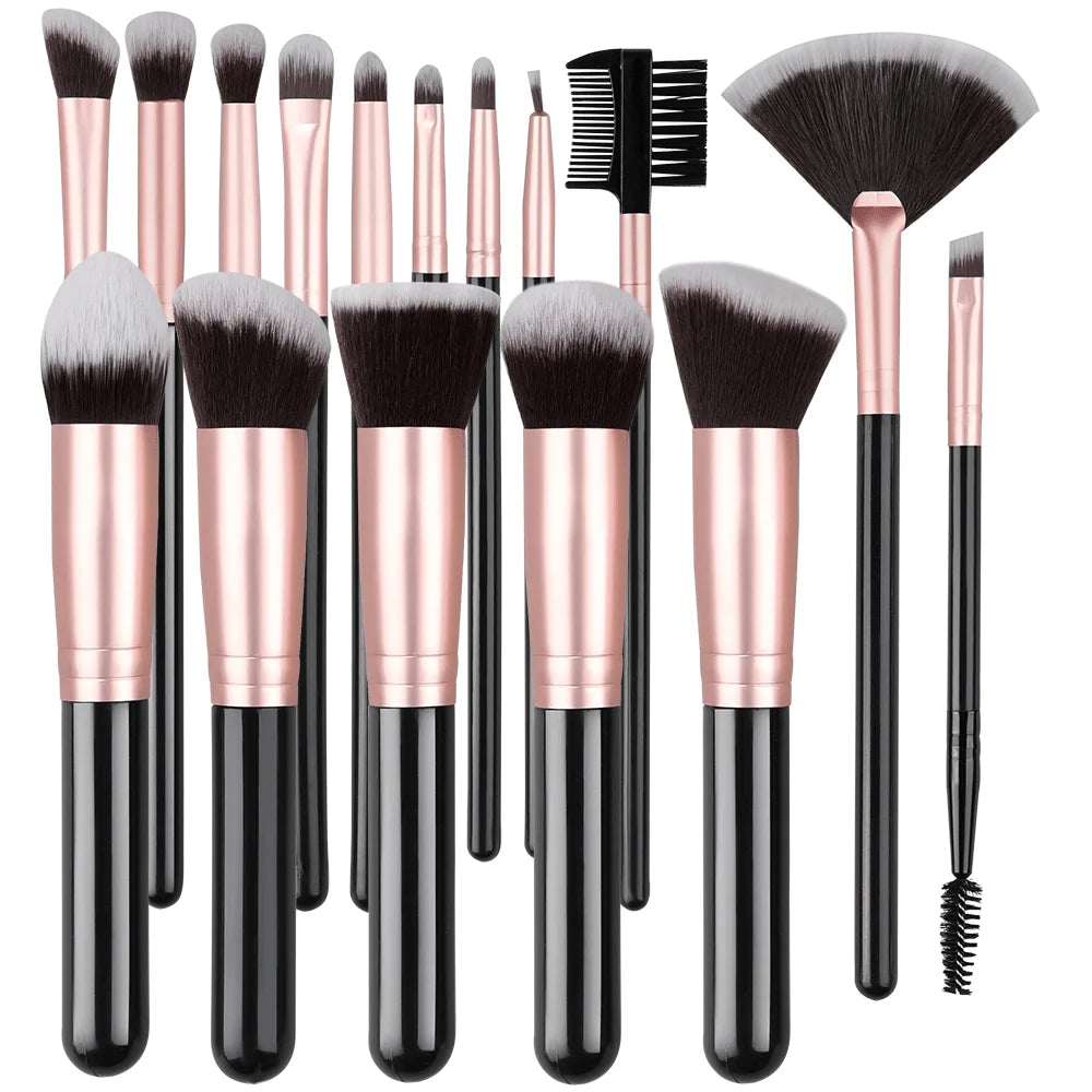 16PCS Professional Makeup Brush Set Premium Synthetic Eyeshadow Contouring Foundation Highlight Setting Powder Eyeliner Blending