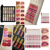 Lip Makeup Gift Set Women's 24-Color Glossy Lip Gloss & 24-Piece Lip Liner Cosmetic Set, Nude Pink Brown Red Makeup Gift Set Flawless Summeressentials