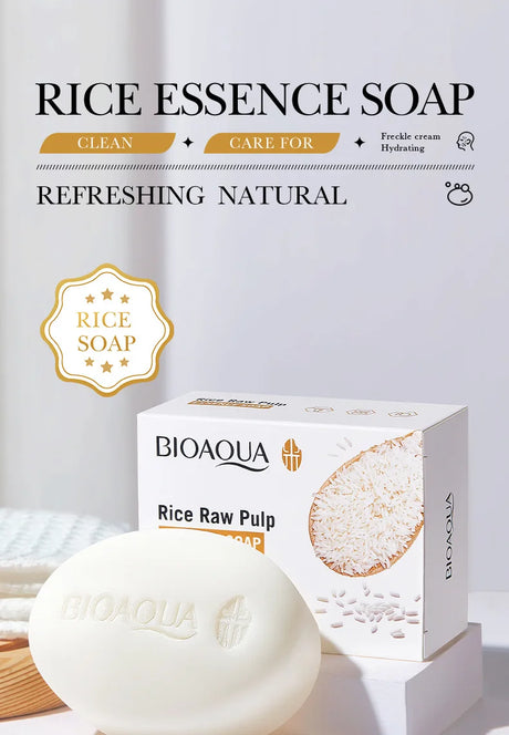 BIOAQUA White Rice Raw Pulp Facial Soap Face Wash Foam Facial Cleanser Moisturizing Whitening Body Bathing Handmade Soap