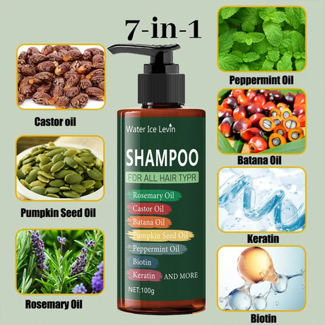 7in 1 Hair Shampoo - 250g 7 in 1 Shampoo - Cooling and Moisturizing for Damaged Hair, Split Ends, Anti-Breakage, Rich in Lavender, Rapeseed Oil, Peppermint Oil, Biotin, and Keratin