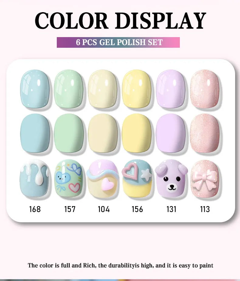LIMEGIRL 6pcs/set Gel Nail Polish Ice Cream Color Vernis Semi-Permanent UV Gel Nail Art Varn Nail Polish Gel kit