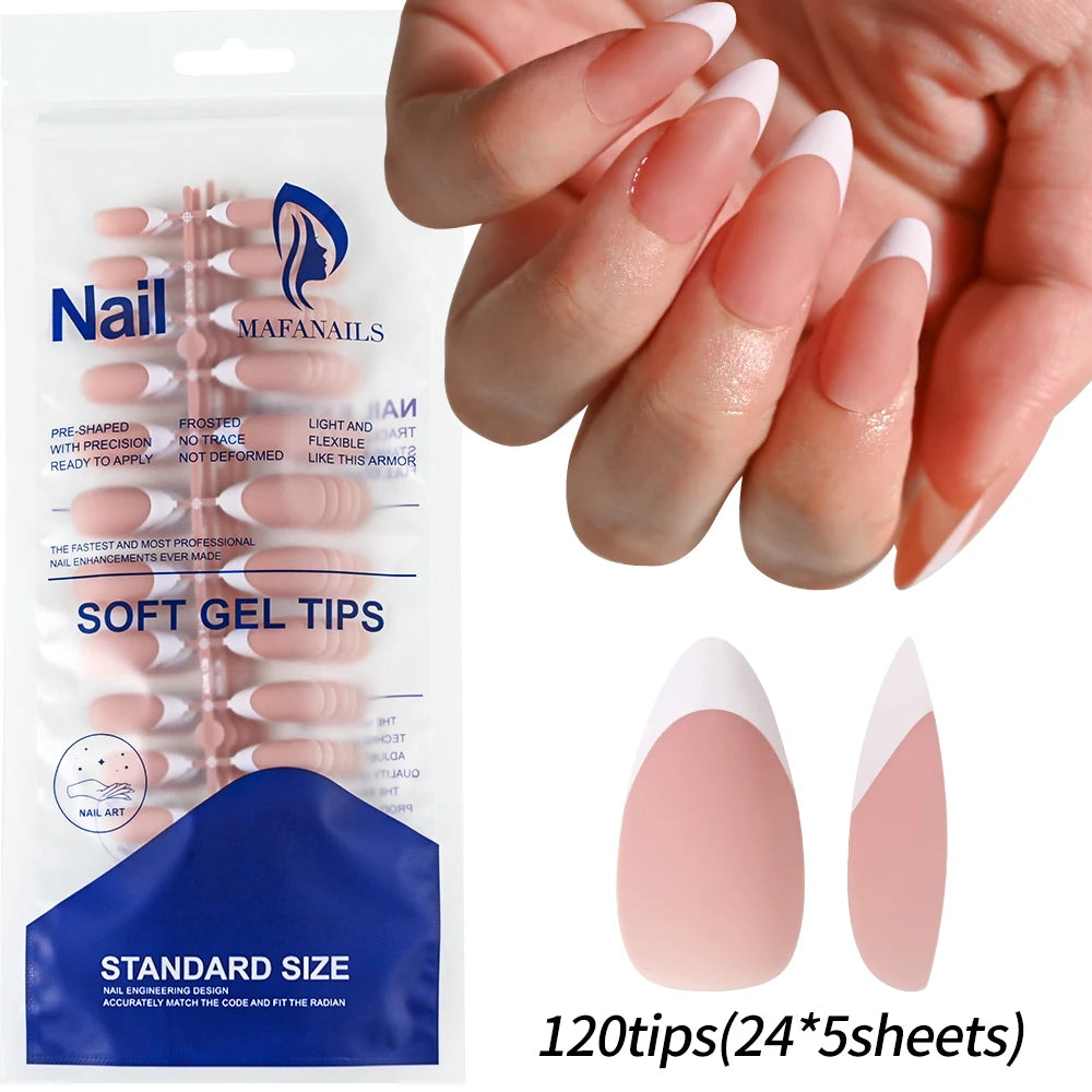 120/150pcs Matte White French Gel Nail Tips Medium Almond Nude Press On Nails 0.75-2.6cm Pink/Nude ABS Soft Gel Nail Flase Tips