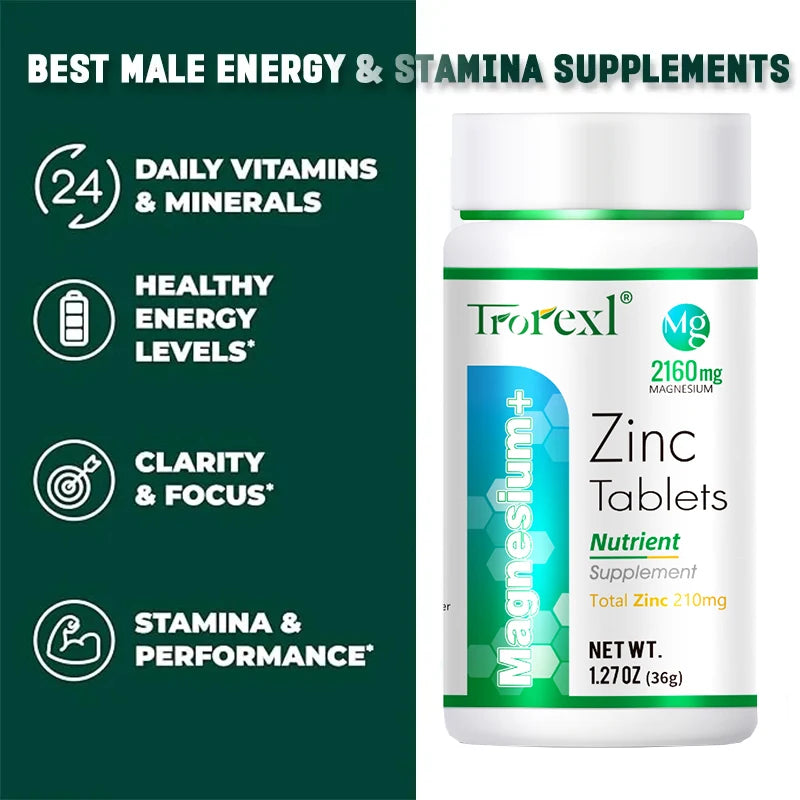 Best Magnesium Zinc Supplement 60 Tablets, Increase vitality, Immune Health