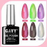 GAVY 6Pcs Aurora Pearlescent Shimmer Metallic Thread Drawing Gel Nail Polish Set Premium Salon Grade Soak Off UV LED Nail Gel Iridescent Glitter Long Lasting Semi Permanent Manicure Varnish Luxury Gift Kit For Wedding Party F