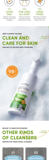 SADOER Aloe Facial Cleanser Massage Cleansing Mousse Moisturizing Deep Cleansing Anti-aigng Face Wash Foam Facial Cleanser